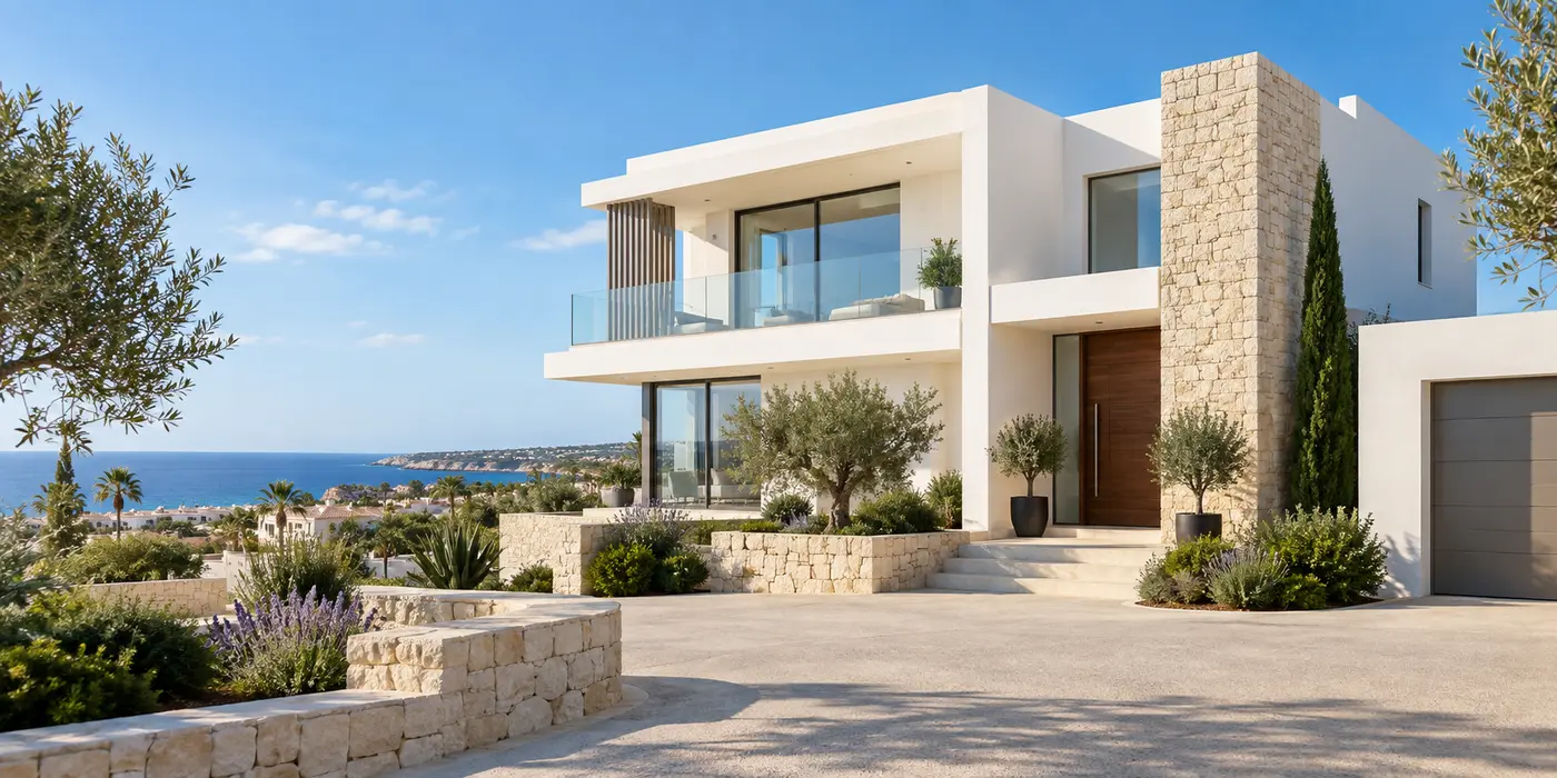 Freshly painted modern Mediterranean villa in Paphos, Cyprus